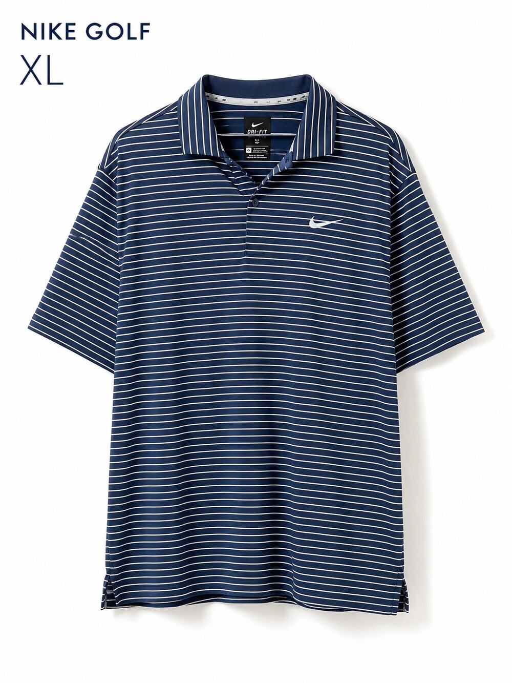 Nike Golf Dri-FIT Polo Shirt Mens XL Navy White Striped Performance Short Sleeve